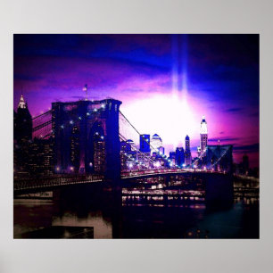 Poster New York City Night Brooklyn Bridge
