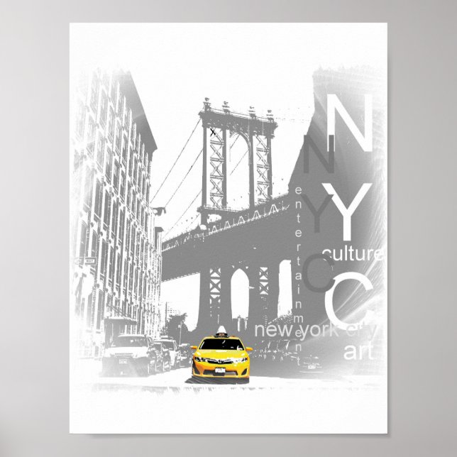 Poster New York City Nyc Taxi jaune Brooklyn Bridge (Devant)