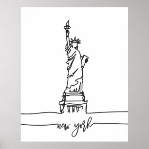 Poster New York City Skyline Lady Liberty Statue