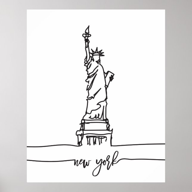 Poster New York City Skyline Lady Liberty Statue (Devant)