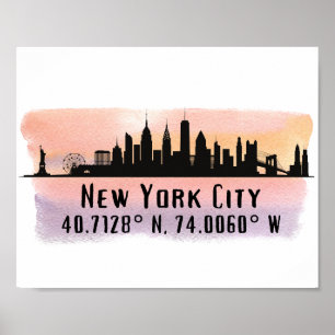 Poster New York City Skyline Latitude and Longitude 