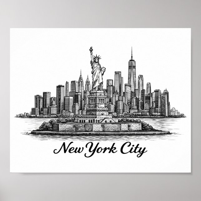 Poster New York City Skyline Line Art Illustration (Devant)