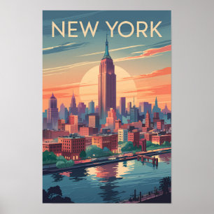 Poster New York City Skyline Travel Art Vintage