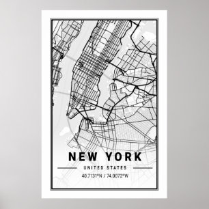 Poster New York États-Unis Villes Voyage USA City Carte