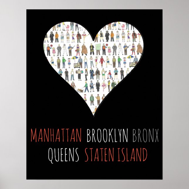 Poster New York Heart Brooklyn Bronx Queens Manhattan SI  (Devant)