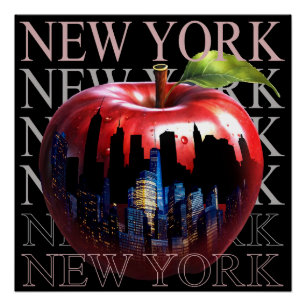Poster New York La Grande Pomme Fruit Silhouette Ville