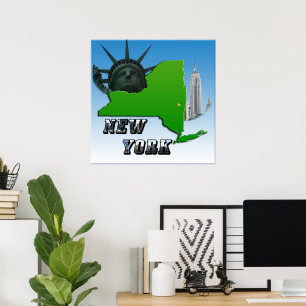 Poster New York Map, Statue of Liberty, Monument