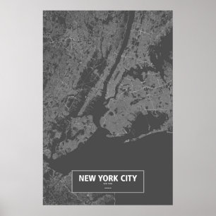 Poster New York, New York (blanc sur noir)