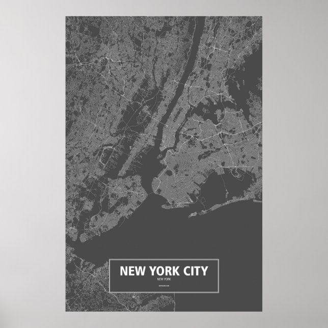 Poster New York, New York (blanc sur noir) (Devant)