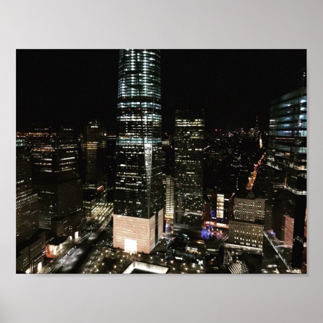 Poster New York Night Downtown NYC Manhattan Skyscrapers (Devant)