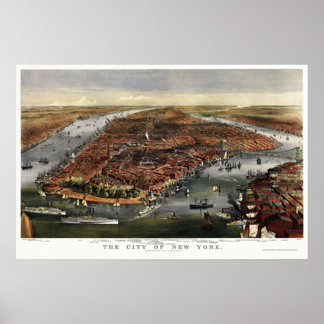 Poster New York, NY Carte panoramique - 1870 (Devant)