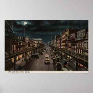 Poster New York, NY - Le Bowery - Scène nocturne