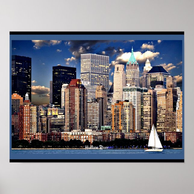 Poster New York Skyline, Voilier sur la rivière Hudson (Devant)