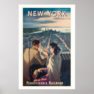 Poster New York Voyage en Train Pennsylvania Railroad Vin