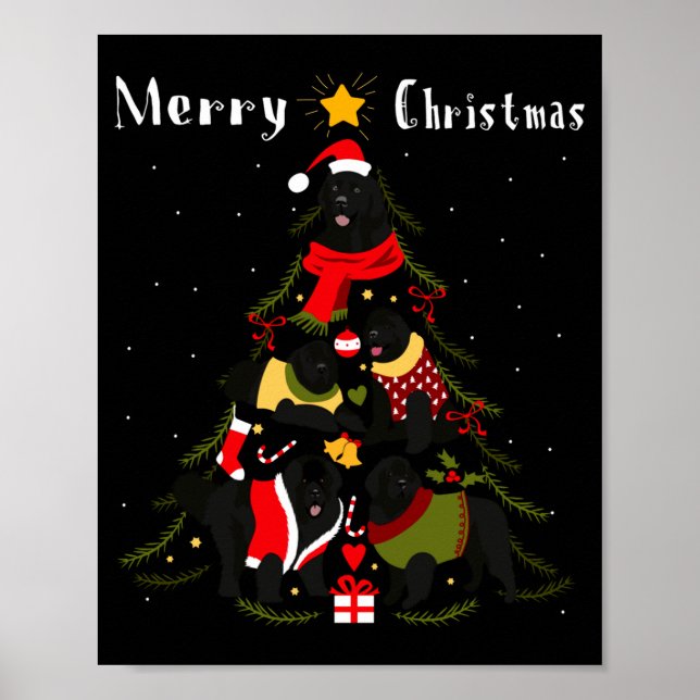 Poster Newfoundland Christmas Tree Xmas Dog Lover  (Devant)