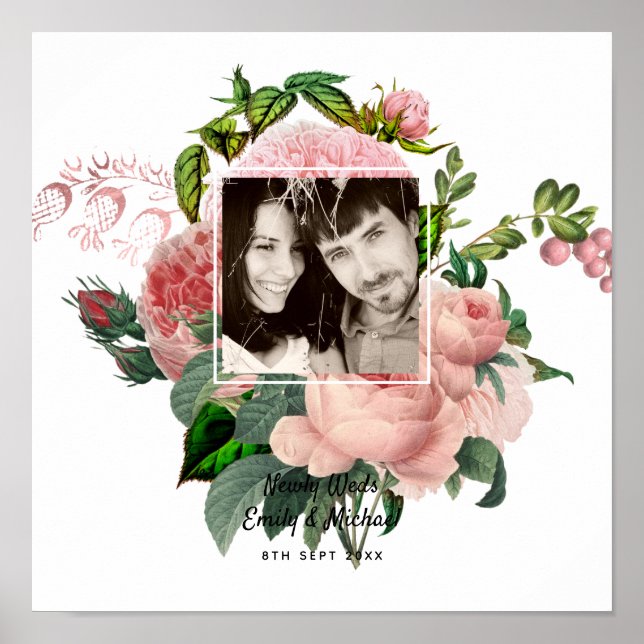 Poster Newlywed Blush Pink Roses Botanical Floral (Devant)