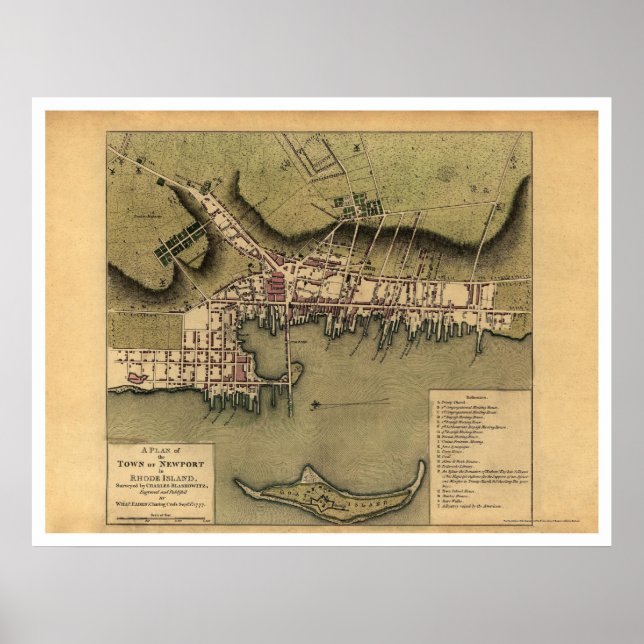 Poster Newport, RI Town Map - 1777 (Devant)