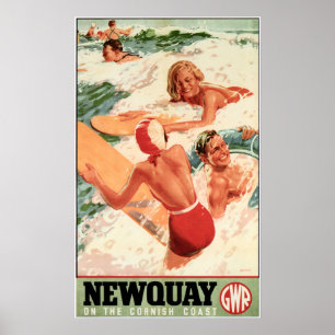 Poster NEWQUAY Anglais Cornish Coast GWR Railways Travel