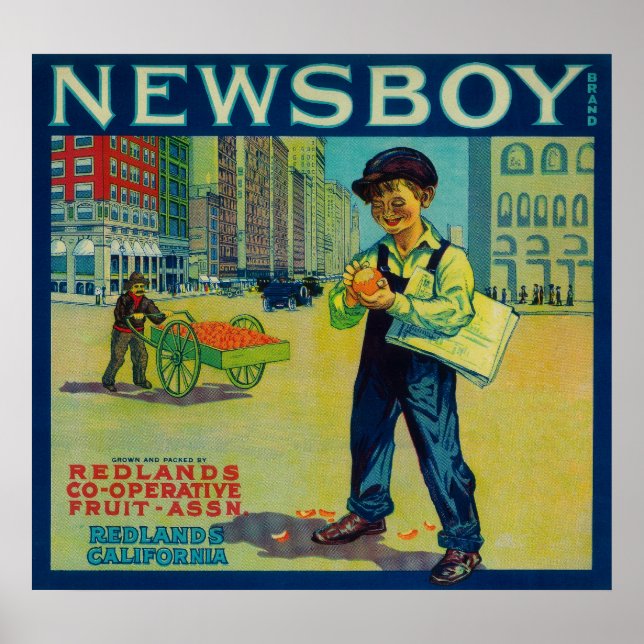 Poster Newsboy Orange LabelRedlands, CA (Devant)