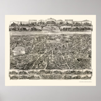 Poster Newton Centre, MA Carte panoramique - 1897
