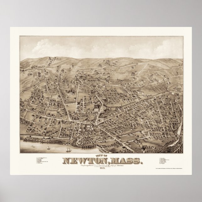 Poster Newton, MA Carte panoramique - 1878 (Devant)