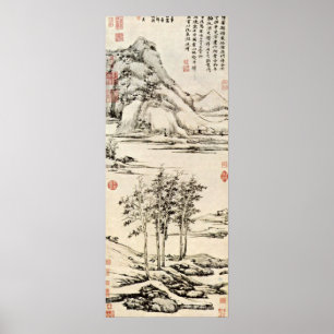 Poster Ni Zan - arbres dans une vallée fluviale à Yu-shan