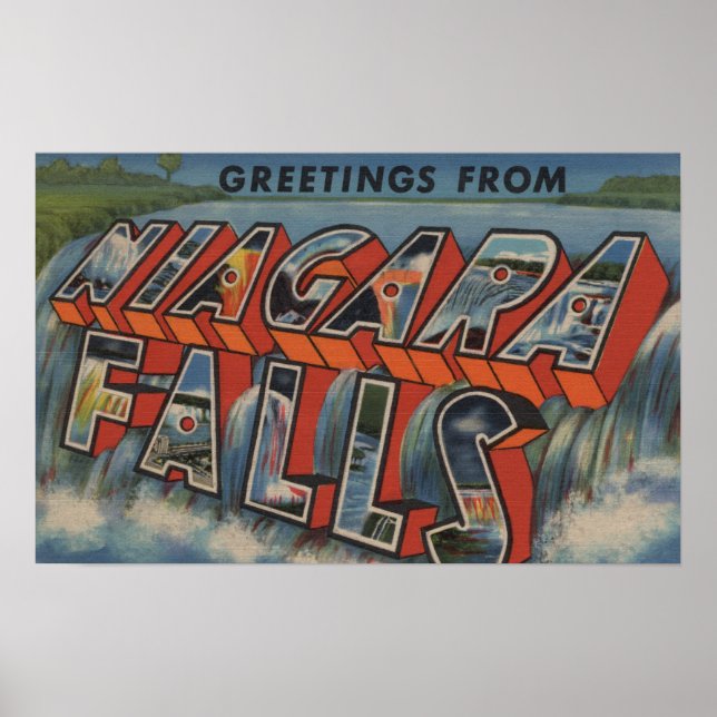 Poster Niagara Falls, New York - Scènes de grandes lettre (Devant)