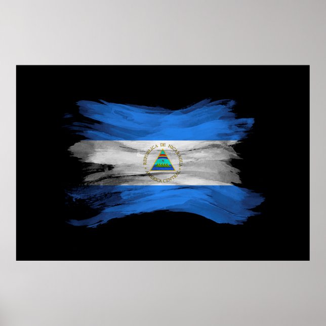 Poster Nicaragua flag brush stroke, national flag (Devant)