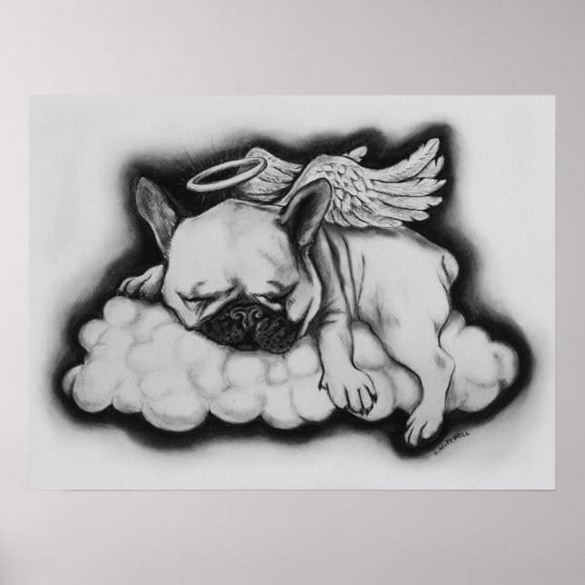 Poster "Nice" - Dessin français de l'ange Bulldog (Devant)