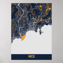 Poster Nice - France Carte de la ville Bluefresh