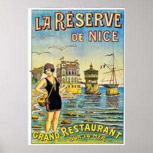 Poster Nice, France, woman in swimsuit on the beach