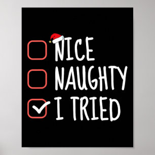 Poster Nice Naughty I Trié Funny Christmas List Père Noël