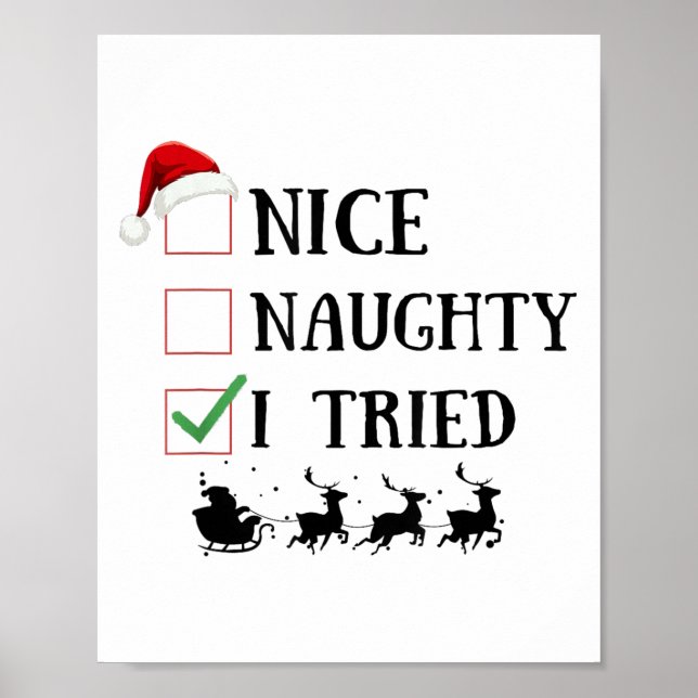 Poster Nice Naughty I Tried Funny Christmas List  (Devant)