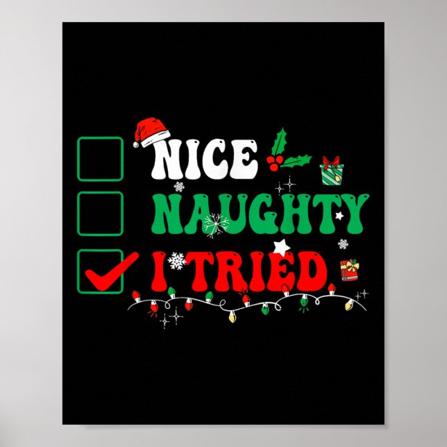 Poster Nice Naughty I Tried Matching Christmas Funny Fami (Devant)