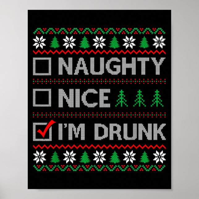 Poster Nice Naughty I'm Drunk Checklist Ugly Christmas Sw (Devant)