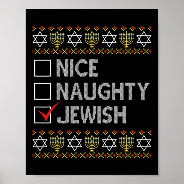 Poster Nice Naughty Juif Laide Hanoukka Sweater Funny Ch (Devant)