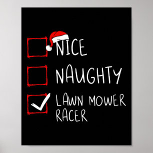 Poster Nice Naughty Lawn Mower Racer Liste Noël Père Noël