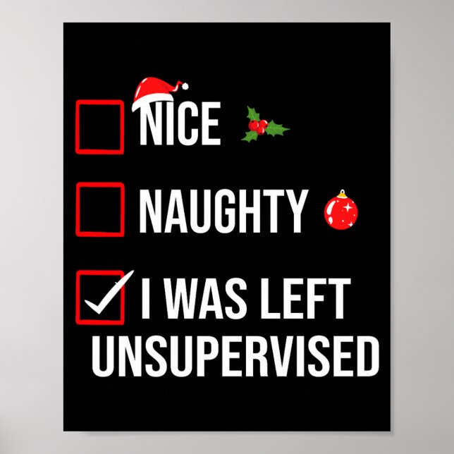 Poster Nice Naughty Left Unsupervised Funny Christmas  (Devant)