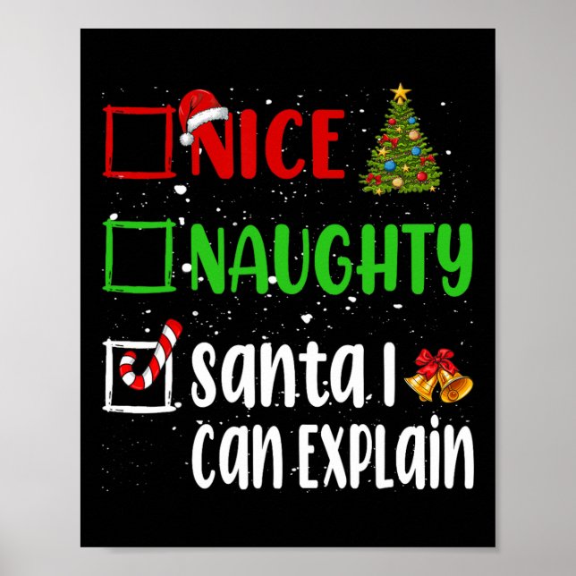 Poster Nice Naughty Père Noël Je Peux Expliquer Noël List (Devant)