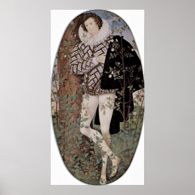 Poster Nicholas Hilliard - Jeune homme parmi les roses (Devant)