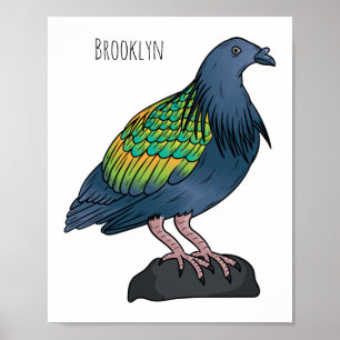 Poster Nicobar pigeon bird cartoon illustration 