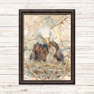 Poster Nid d'aigle chauve patriotique peint de style doux