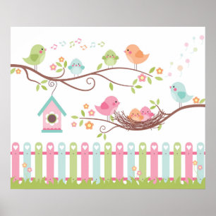 Poster Nid de Cute Birds