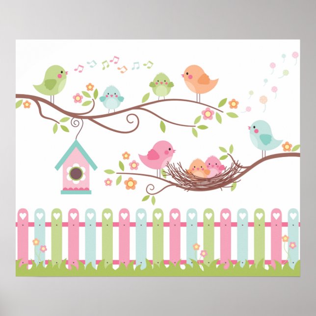 Poster Nid de Cute Birds (Devant)