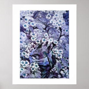 Poster NID D'OISEAU, blanc bleu