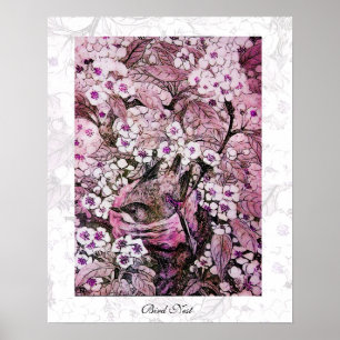 Poster NID D'OISEAU, blanc rouge rose violet