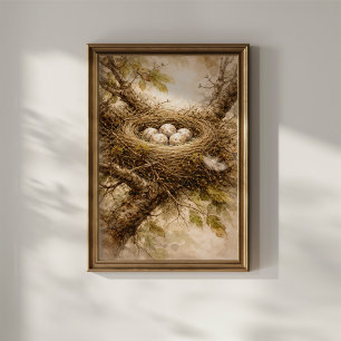 Poster Nid d'oiseau vintage avec des œufs