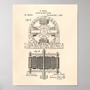 Poster Nikola Tesla 1888 Art Brevet - Vieux Poivre