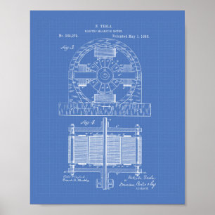 Poster Nikola Tesla 1888 Art breveté - Plan directeur