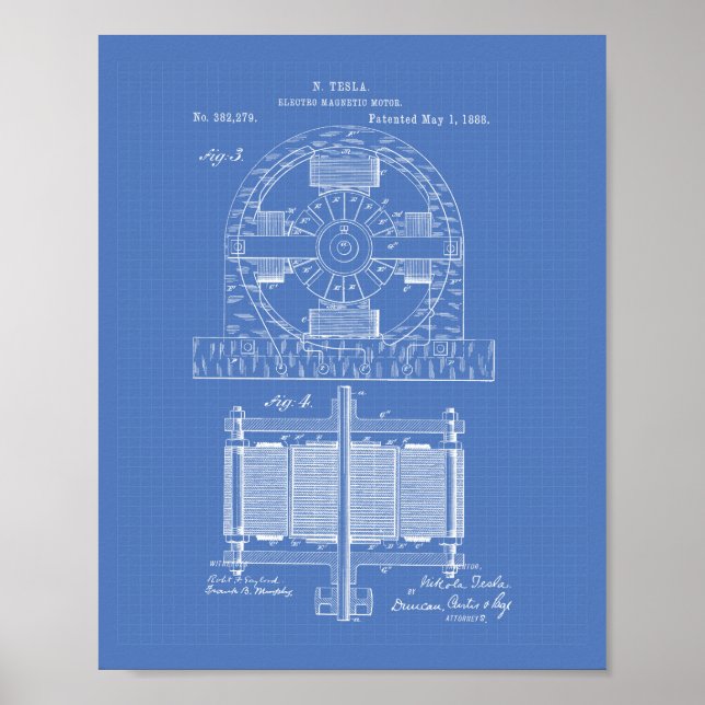 Poster Nikola Tesla 1888 Art breveté - Plan directeur (Devant)